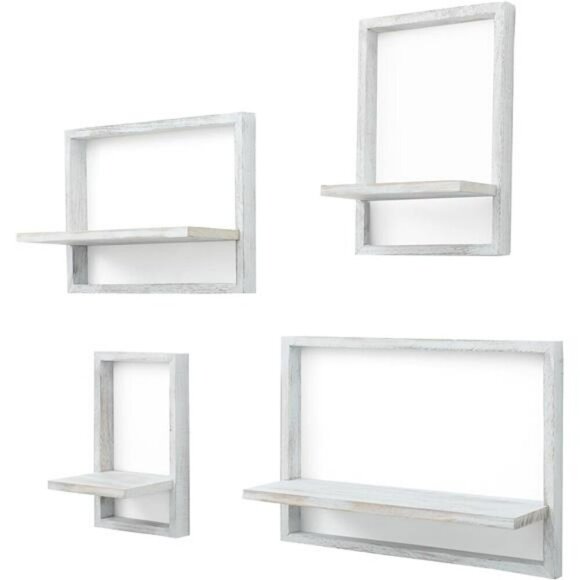 Floating Wall Shelves Set Square Wood Hanging Shelf Rustic Farmhouse Decor - Picture 6 of 7